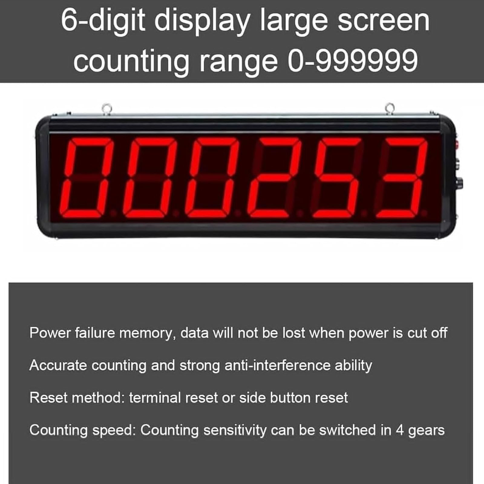 Compteur numérique LED, affichage à 6 chiffres, compte jusqu'à 999999, distance d'induction 70 cm, télécommande, mémoire de panne de courant pour bandes transporteuses et lignes de production