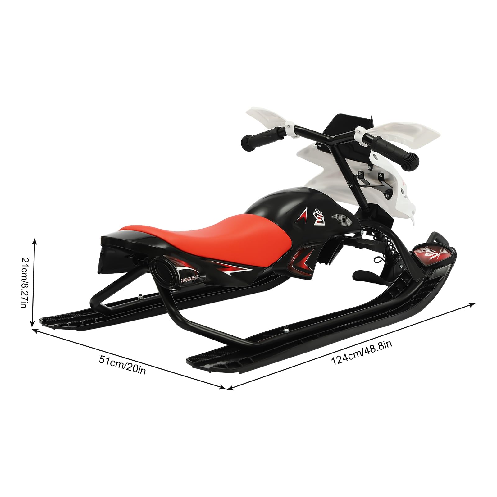 Luge avec volant, luge de direction avec frein à pied, siège réglable et corde de traction, capacité de charge de 80 kg, pour neige à partir de 3 ans, luge robuste pour enfants et adolescents