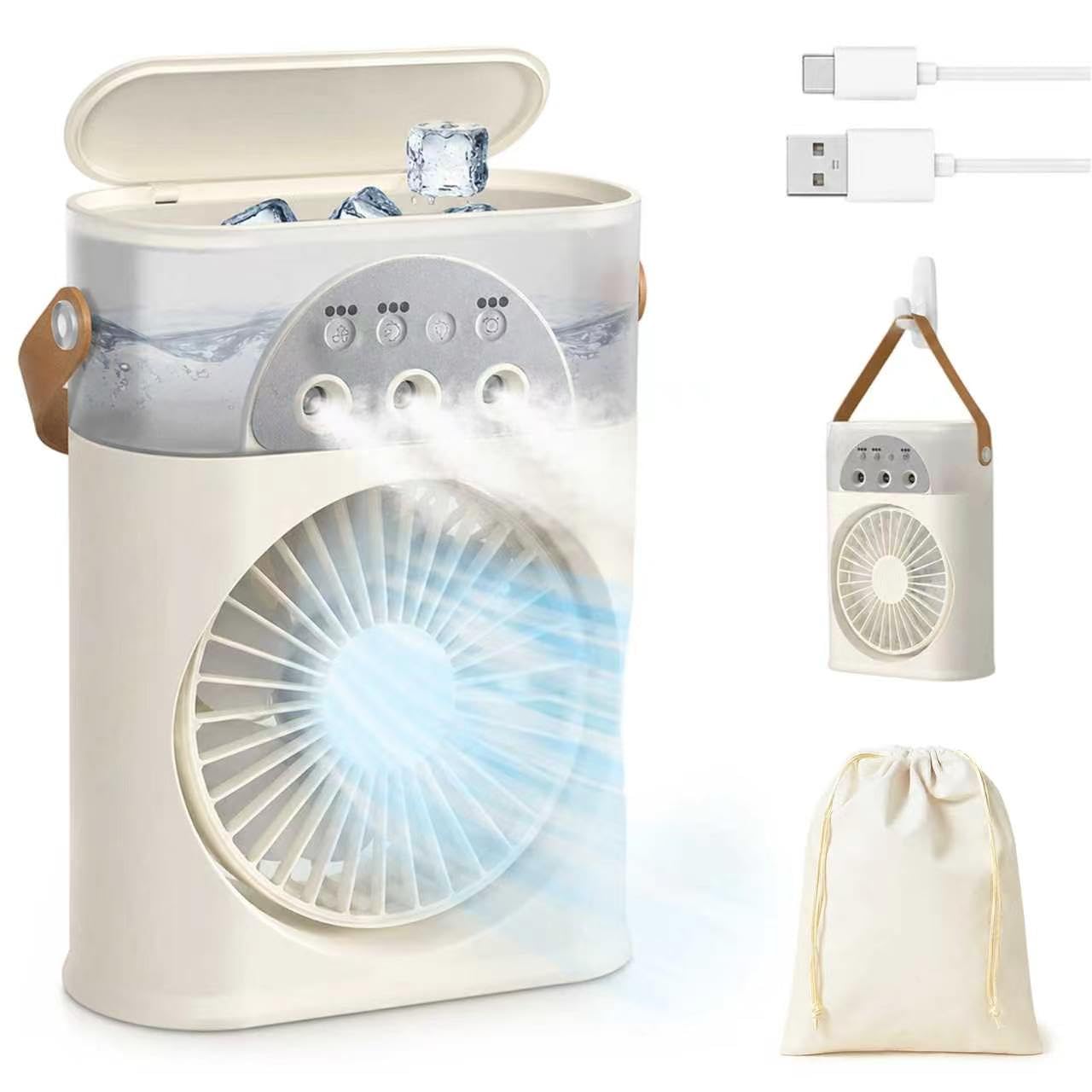 Mini Portable AC Air Conditioner, Small Evaporative Cooler Fan That Cool Like AC Unit with 3 Speeds & 2 Mist & Light, Personal Hoseless Water AC Unit for Bedroom Office Car Camping Home (Storage Bag)