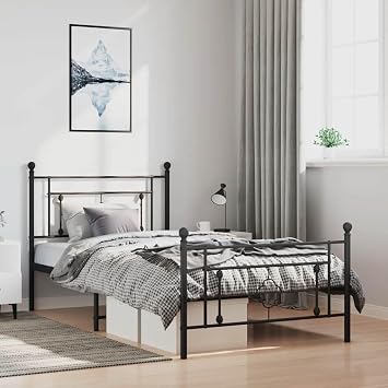 Single Metal Bed Frame with Black Powder-Coated Steel, 39.4 x 78.7 Inches, Supports 264.6 lbs - Modern Design for Adults, Durable and Easy Assembly, Ideal for Small Spaces