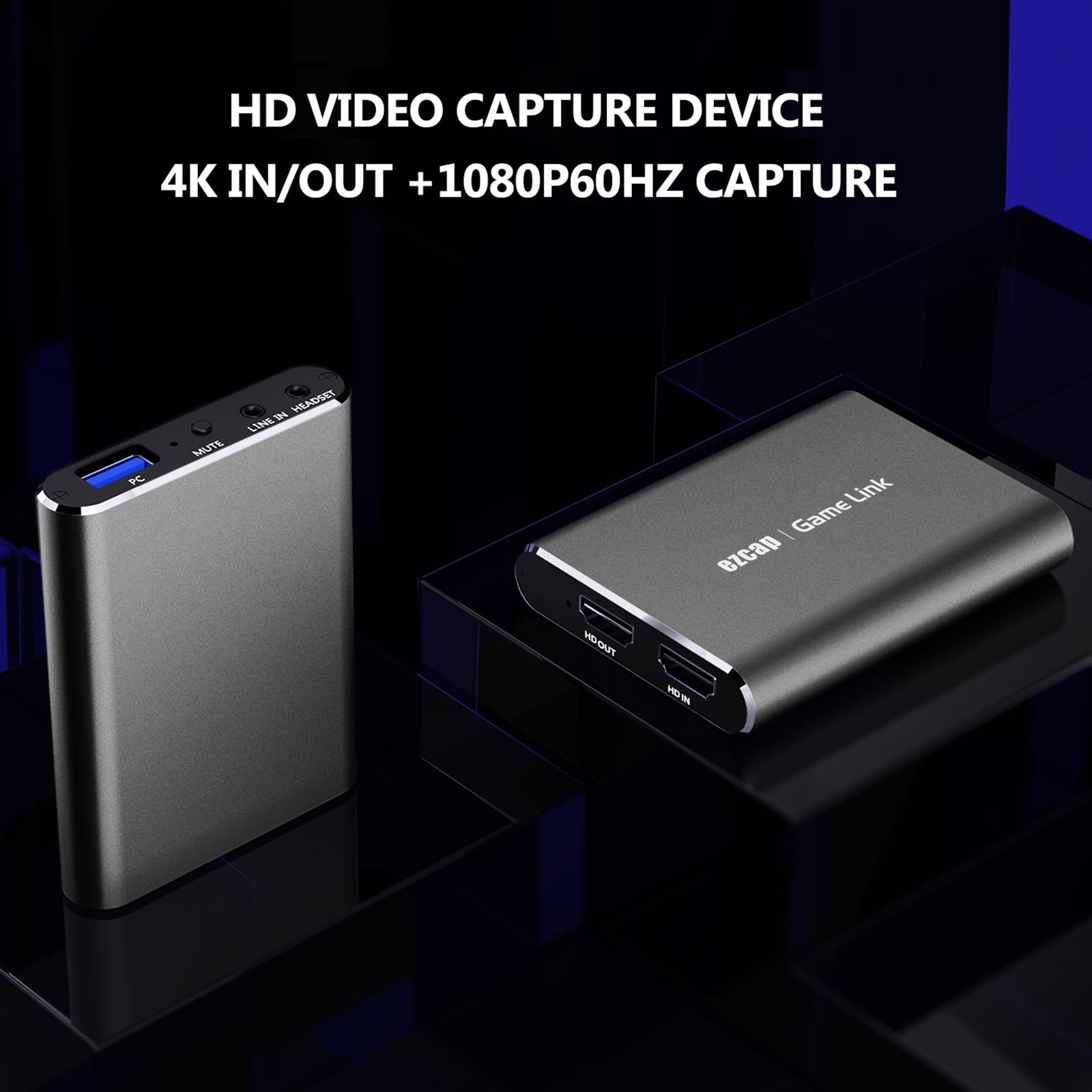 docooler 371 Game Link U3 Boîte de capture vidéo 4K Loop Out 1080p h-D Boîtier d'enregistrement USB 3.2 Audio Vidéo Convertisseur Prend en charge MIC IN LINE IN Plug and Play pour TV Box Computer Game