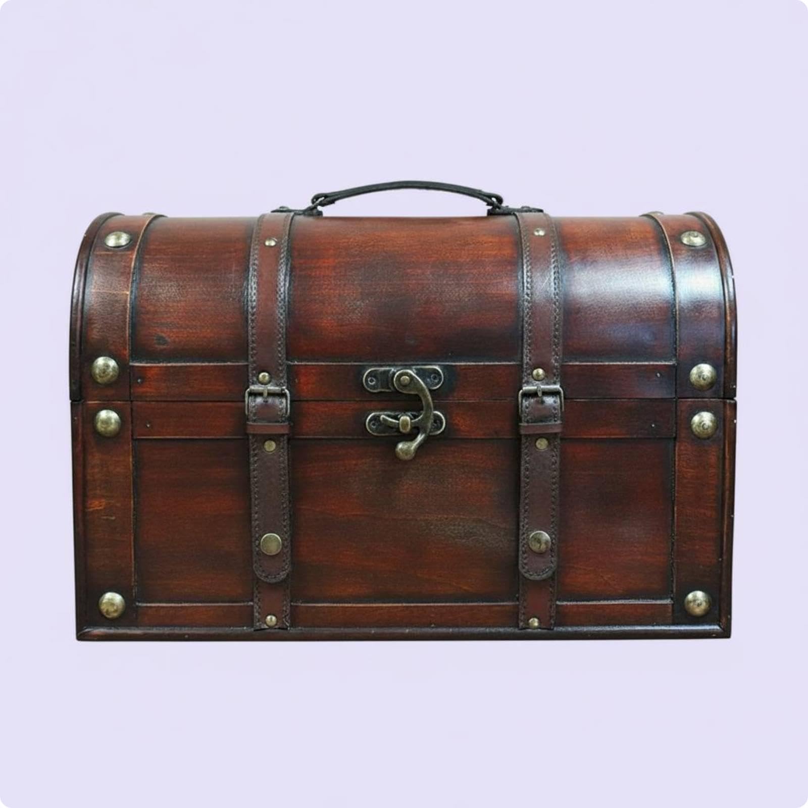 Faux Rosewood Storage Chest Curved Old-World Trunk Storage Box-Grain Texture Wooden Trunk 35-24-23cm Original Red-image-36