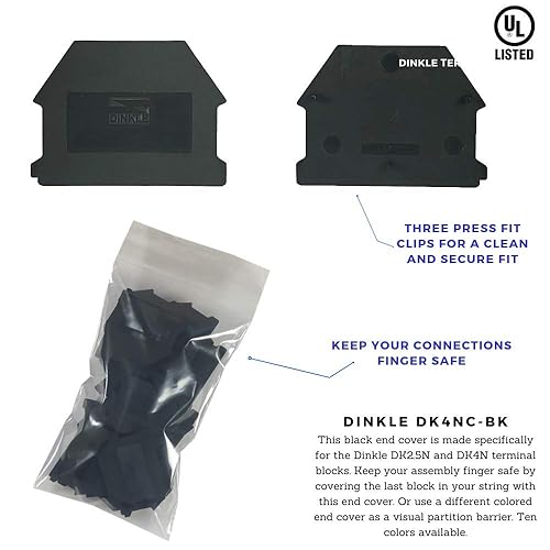 Miniatura 2 de Dinkle DK4NC-BK - Juego de tapas para terminales de riel DK25N-BK DK4N-BK 25 unidades color negro