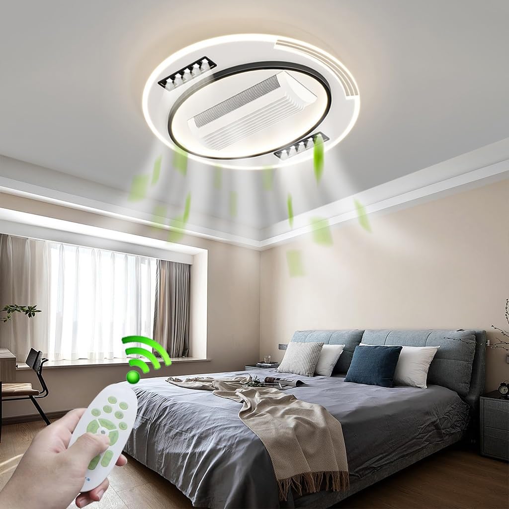 Lysdjia One Color Low Profile Ceiling Fans With Lights 100Cm Flush Mount Ceiling Fan Light With Remote White Led Fan Ceiling Lighting Stepless Dimmable Bladeless Ceiling Fans For Bedroom Silent Square Fan Chand