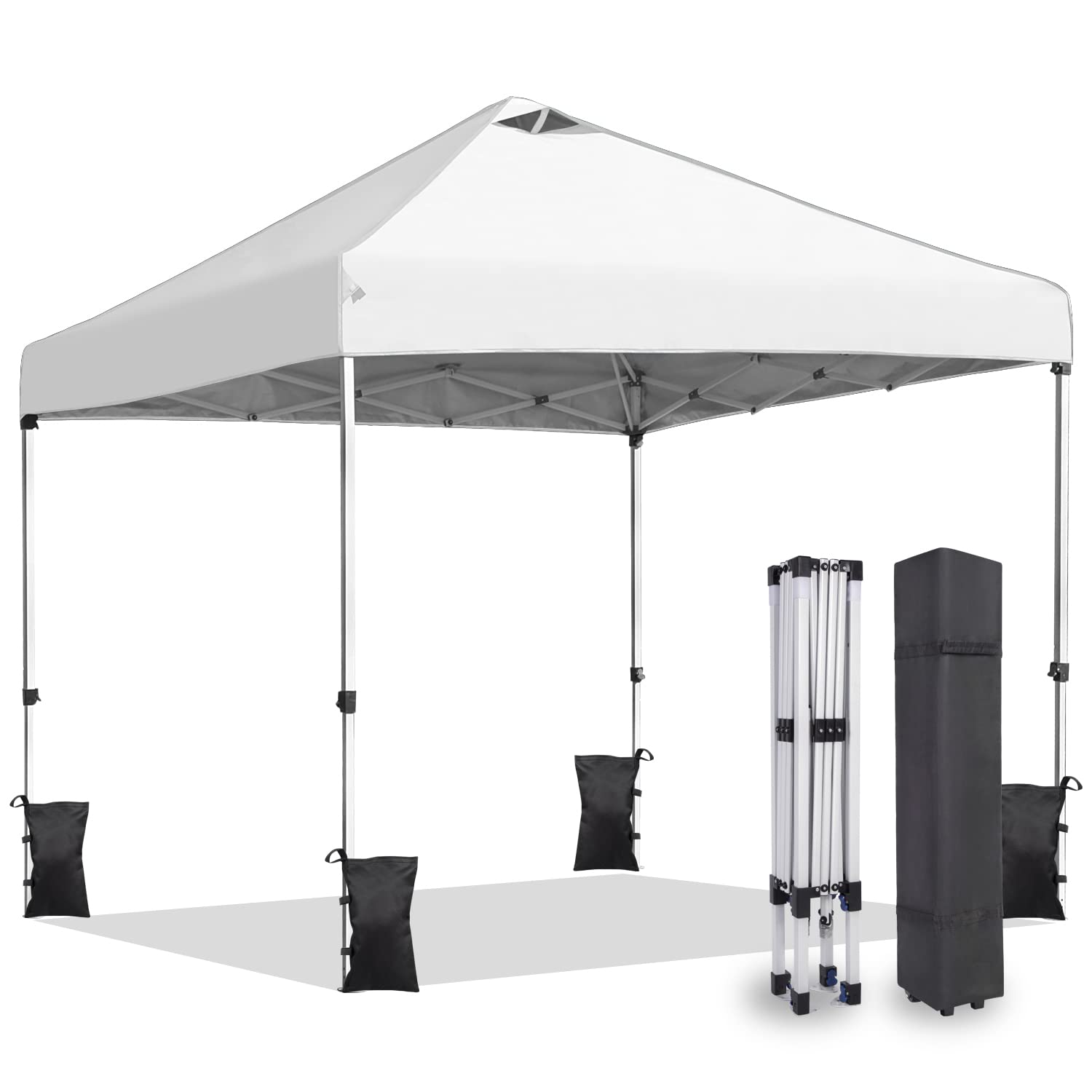 10'x 10' Pop Up Canopy with Air Vent on The Top, Durable Ez Pop Up Canopy Tent, Waterproof Outdoor Canopy with 3 Adjustable Height, Roller Bag, 4 Sand Bags, 4 Ropes and 8 Stakes