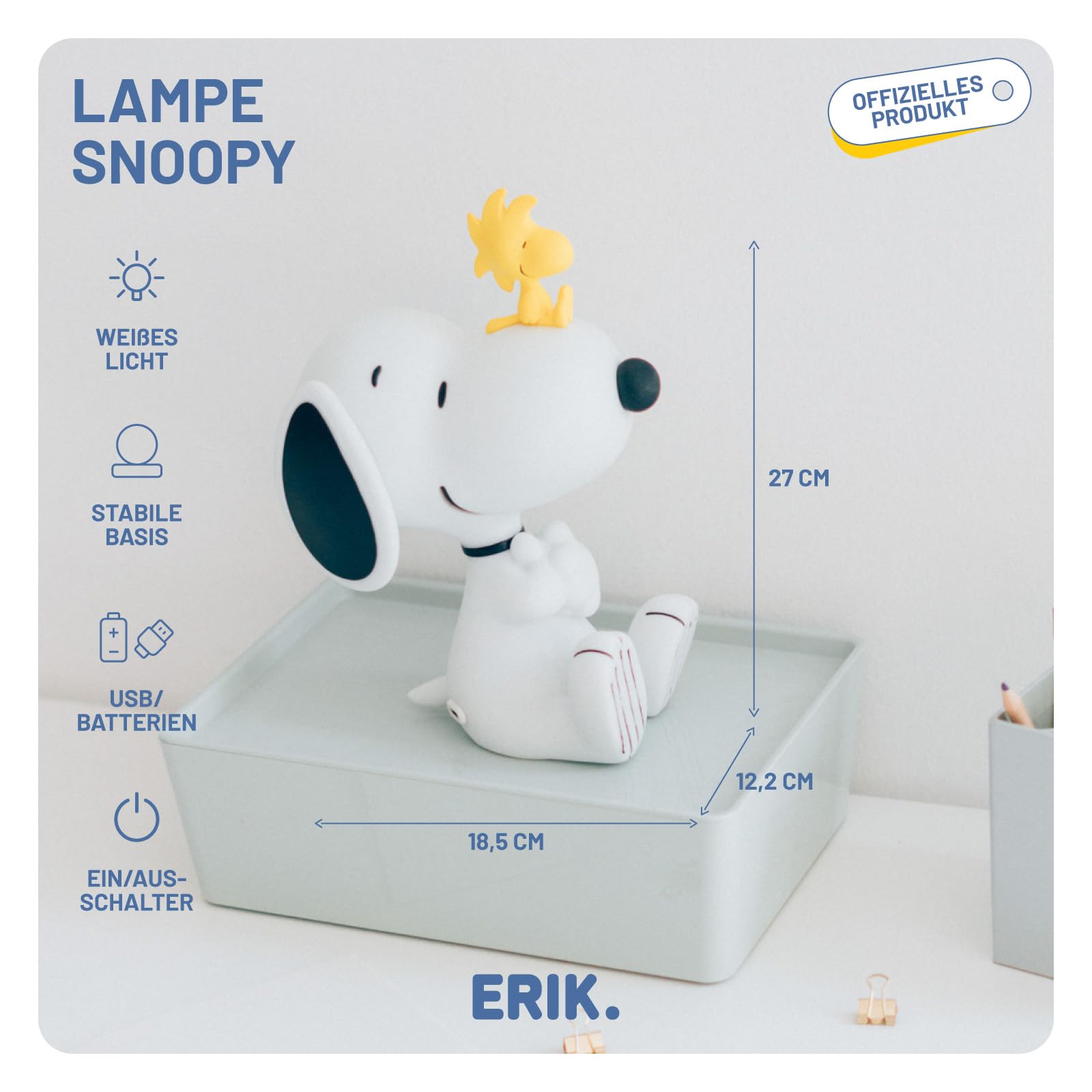 Grupo Erik LED Lampe Peanuts Snoopy Geschenke LED Licht Deko - Stimmungslicht Schreibtisch Deko- Nachttischlampe Kinder und Erwachsene Zubehör - Offizieller Peanuts Snoopy Figur
