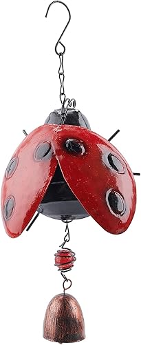 Miniatura 1 de GORGECRAFT Campana de viento de mariquita de metal, campana de viento de la suerte, adornos rústicos para el hogar, jardín, patio, interior y