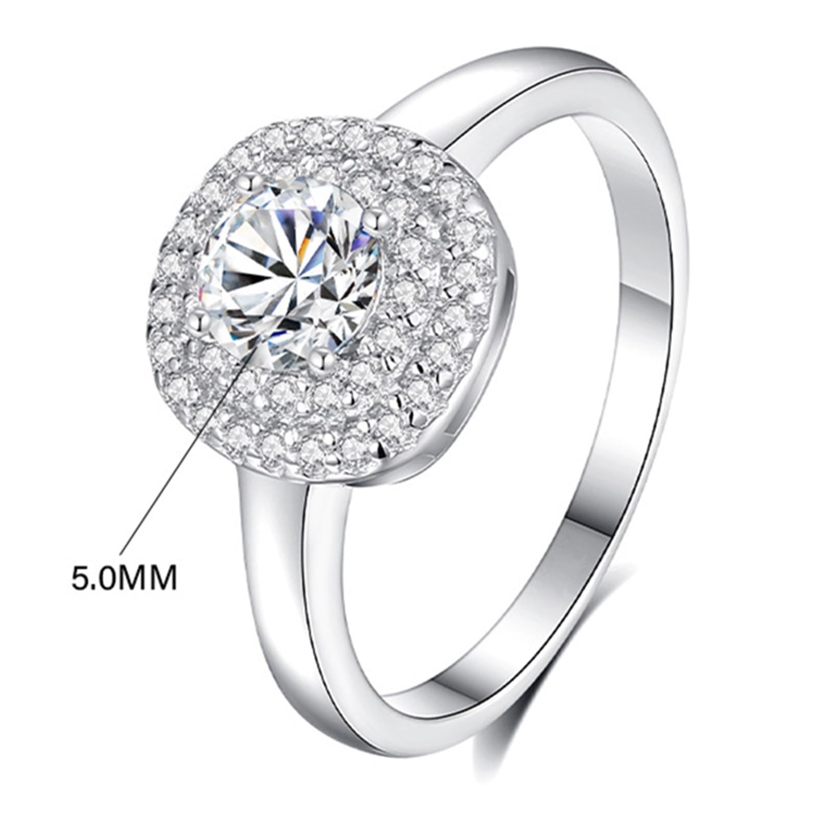 Pierścionek damski z białego złota, pierścionek zaręczynowy, prawdziwe złoto, 0,5 ct Moissanite Halo, pierścionek ślubny dla kobiet