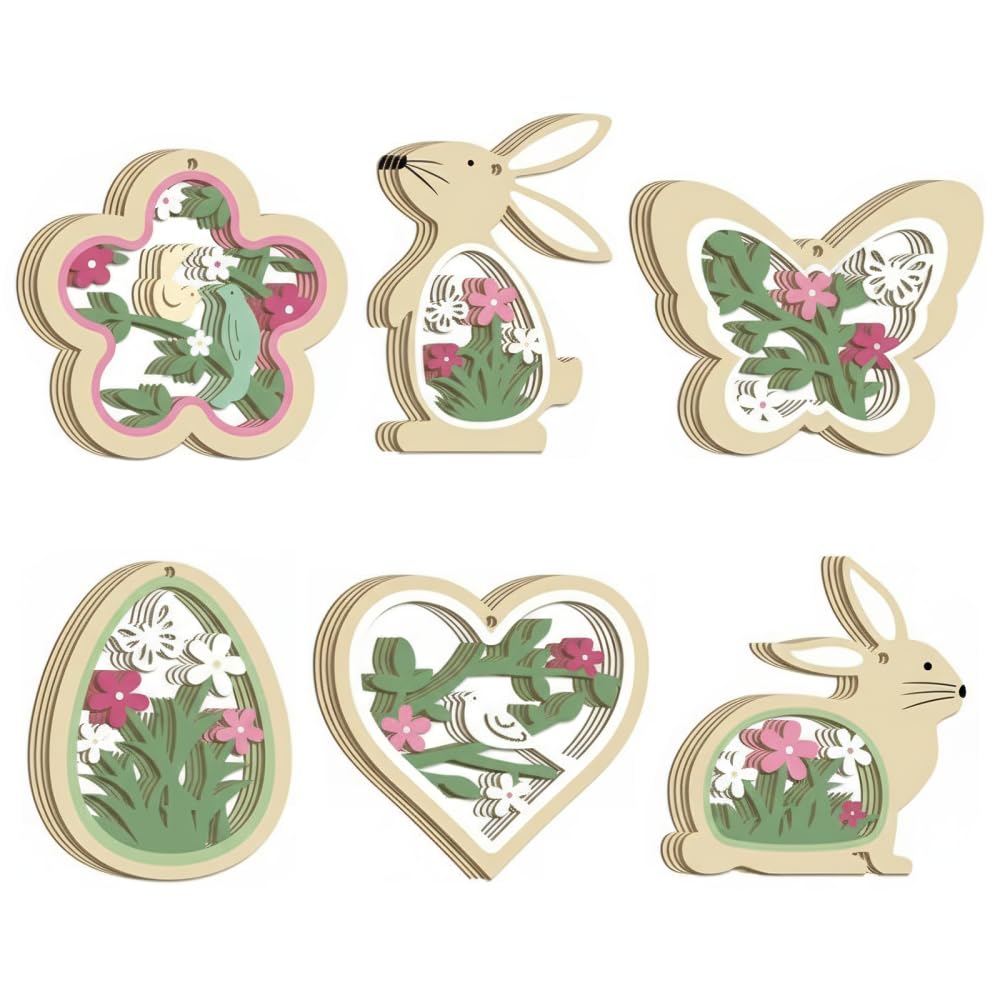 24PCS Wooden Easter Pendants, Spring Easter Decoration with Bunnies, Eggs, Butterflies Wooden Hanging Window Decoration for Easter Crafts