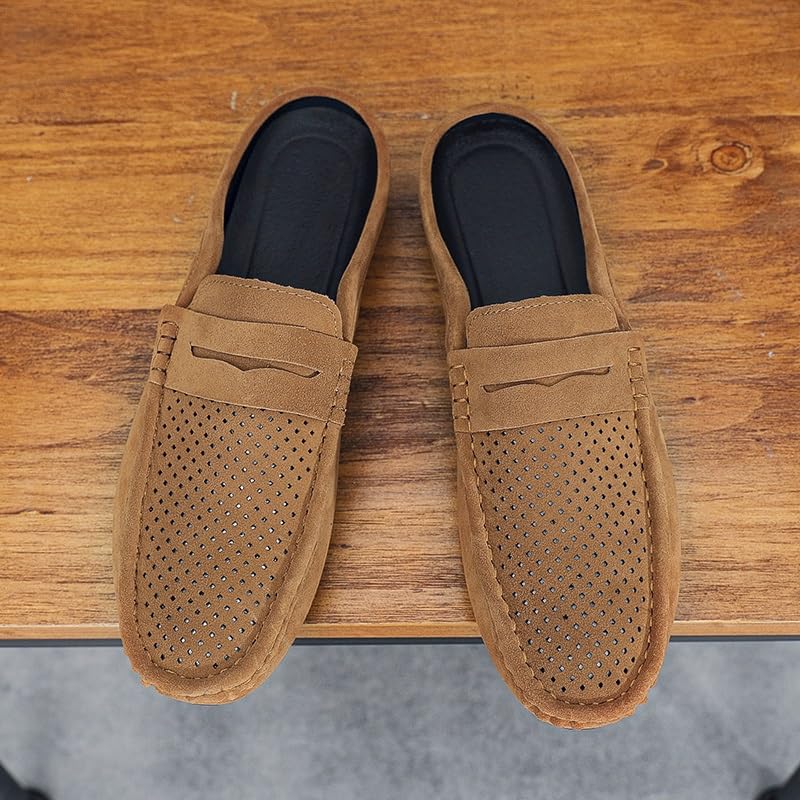 Mens Loafers Suede Vamp Perforated Half Penny Loafers Shoes Comfortable Anti-Slip Flexible Party Slip On3