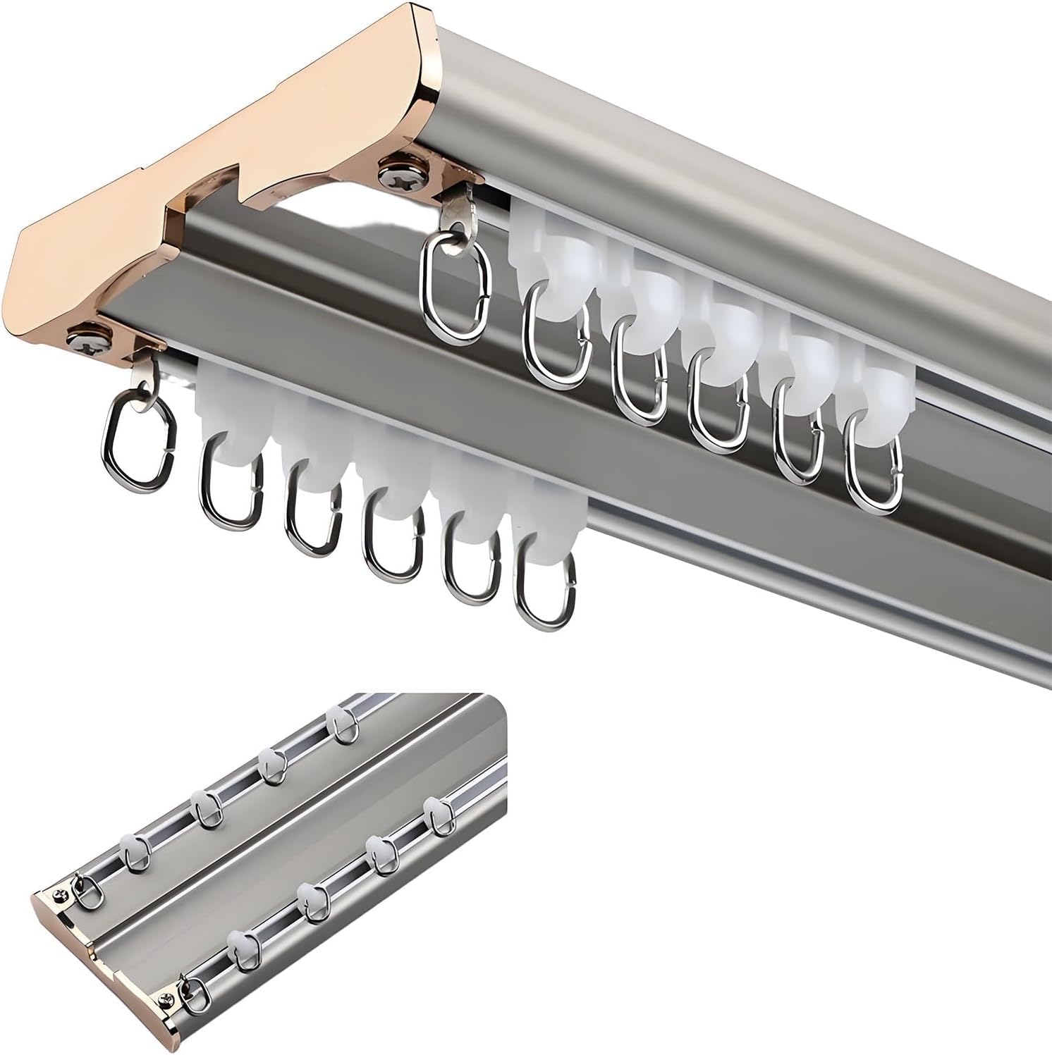 DLLDQBD Bedroom Double Curtain Track System Heavy Duty Conjoined Curtain Rail Ceiling Mount Streamline Aluminium Curtain Rod Set For Office Home Room Divider(Size:8.2FT/250CM,Color:B)