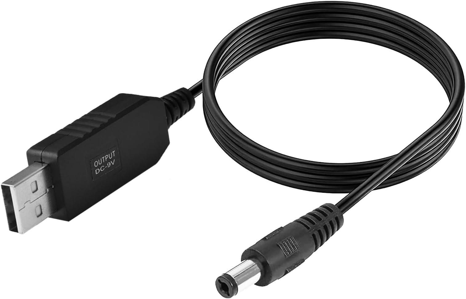 USB DC 5V to DC 9V Voltage Power Supply Cable - USB to 9V Cable with DC Jack 5.5 x 2.1mm, Tip Negative(-) Design, Max DC-5V-to-9V