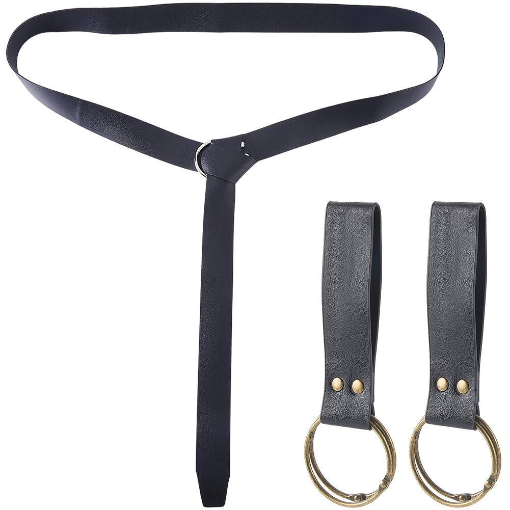 CALFOVERA Skirt Hike Set PU Leather Vintage Renaissance Medieval Knight Keyring Belt Hook Loop Wrist Waistband Accessory for Ren Faire LARP Cosplay Costumes Halloween Accessories Black