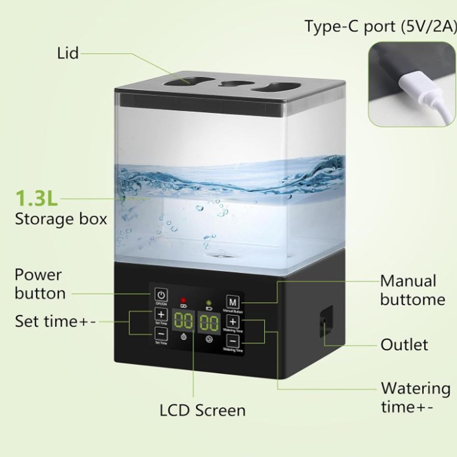di Irrigazione Automatica, Timer per Serbatoio da 1,3 Litri, Kit di Irrigazione a Goccia con Schermo LCD, di per Piante da Interno con Controllata Multifunzionale per Serra di Casa e Ufficio
