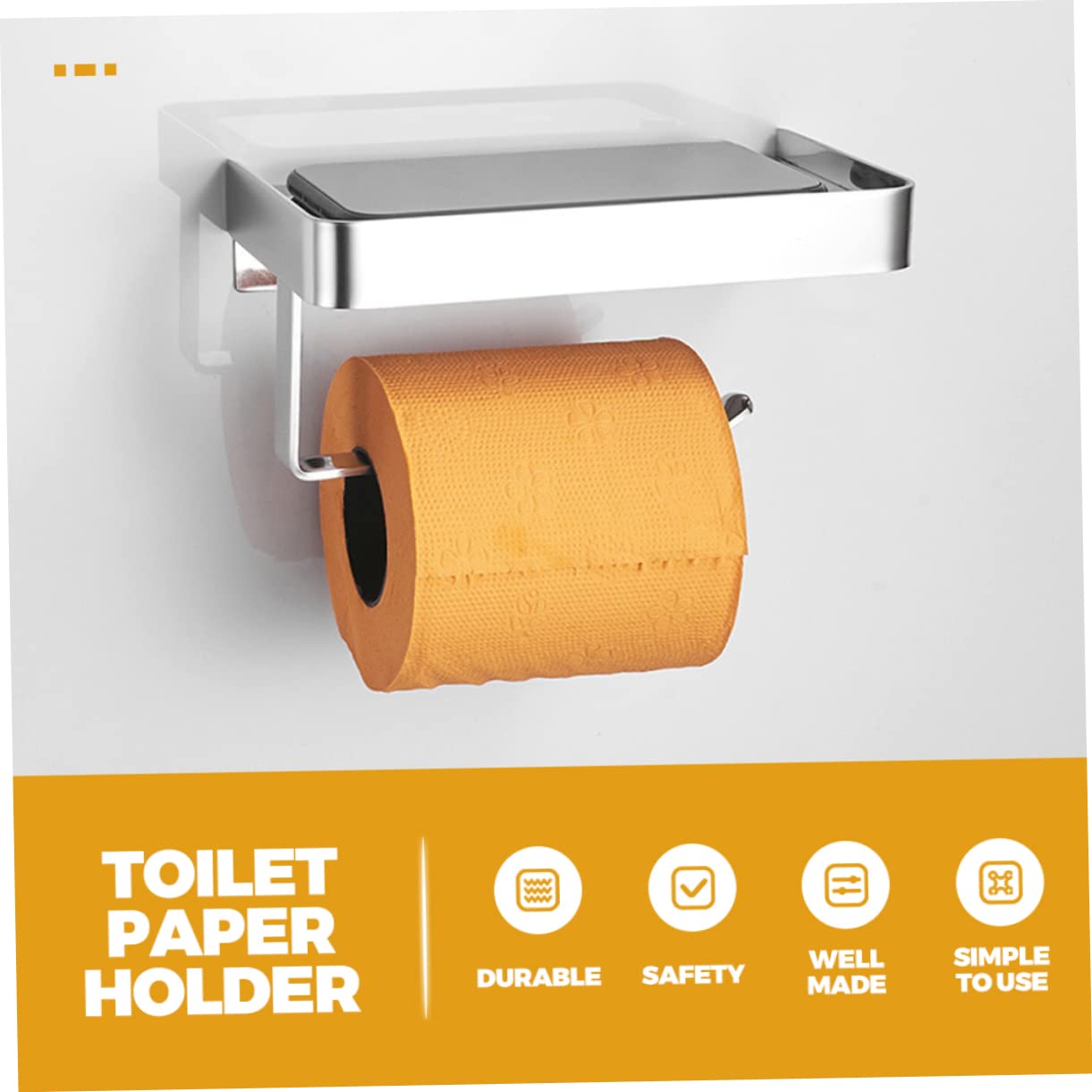GALPADA Muro Telefono Igienica Acciaio da Porta Inossidabile Carta e con Funzionale Ripiano Antiscivolo Colore Argento Resistente per Bagno Toilette