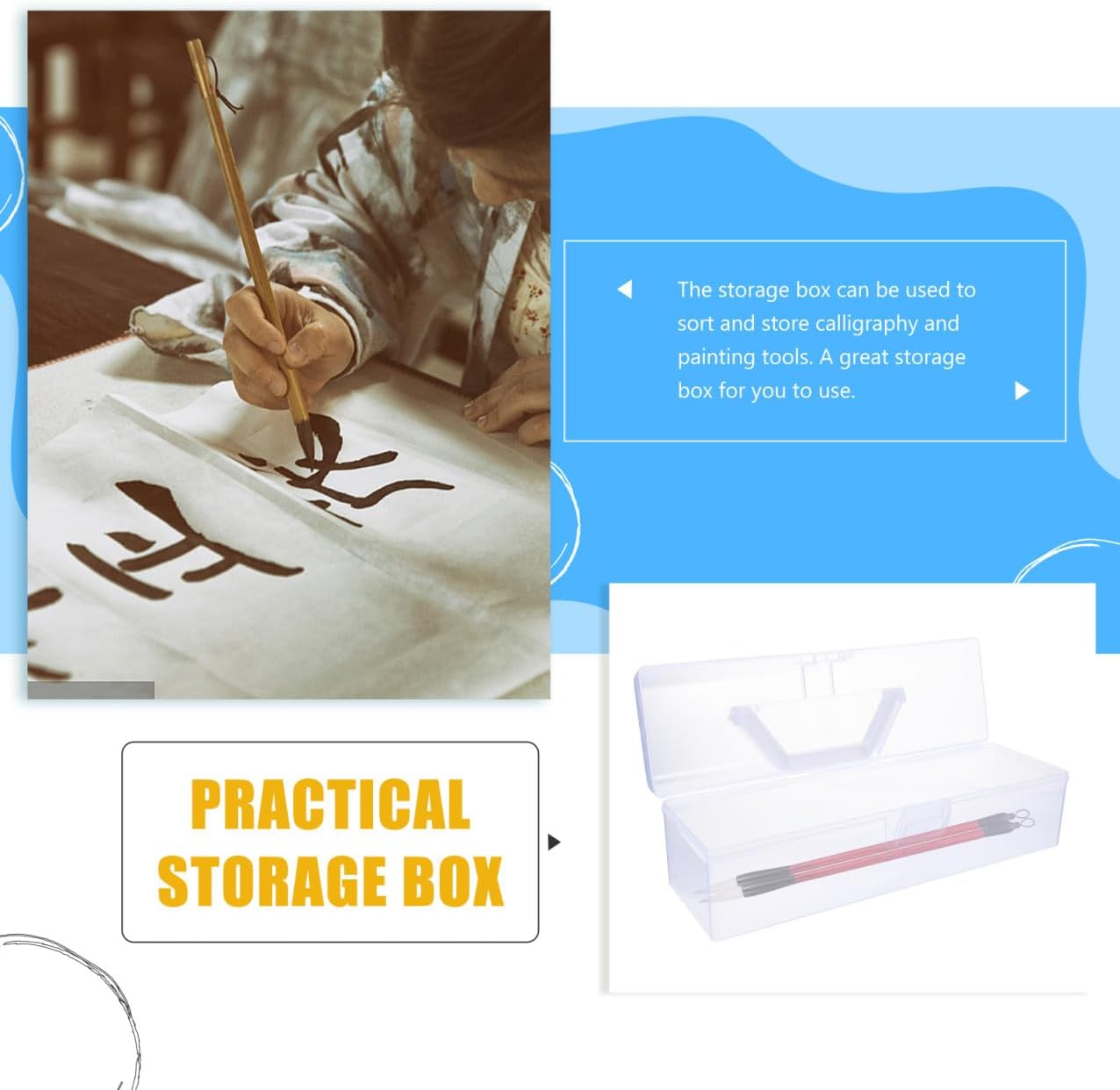 HOMSFOU 2 Pcs Transparent Calligraphy Tool Storage Box Durable Case for Art Supplies Capacity Organizer for Brushes Paints and Sundries for Artists and Calligraphy Enthusiasts