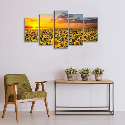 KLVOS 5 Piece Sunflower Wall Art Floral Giclee Canvas Prints Paintings Modern Home Office Landscape Wall Decor Flowers Pictures Artwork Ready to Hang ...