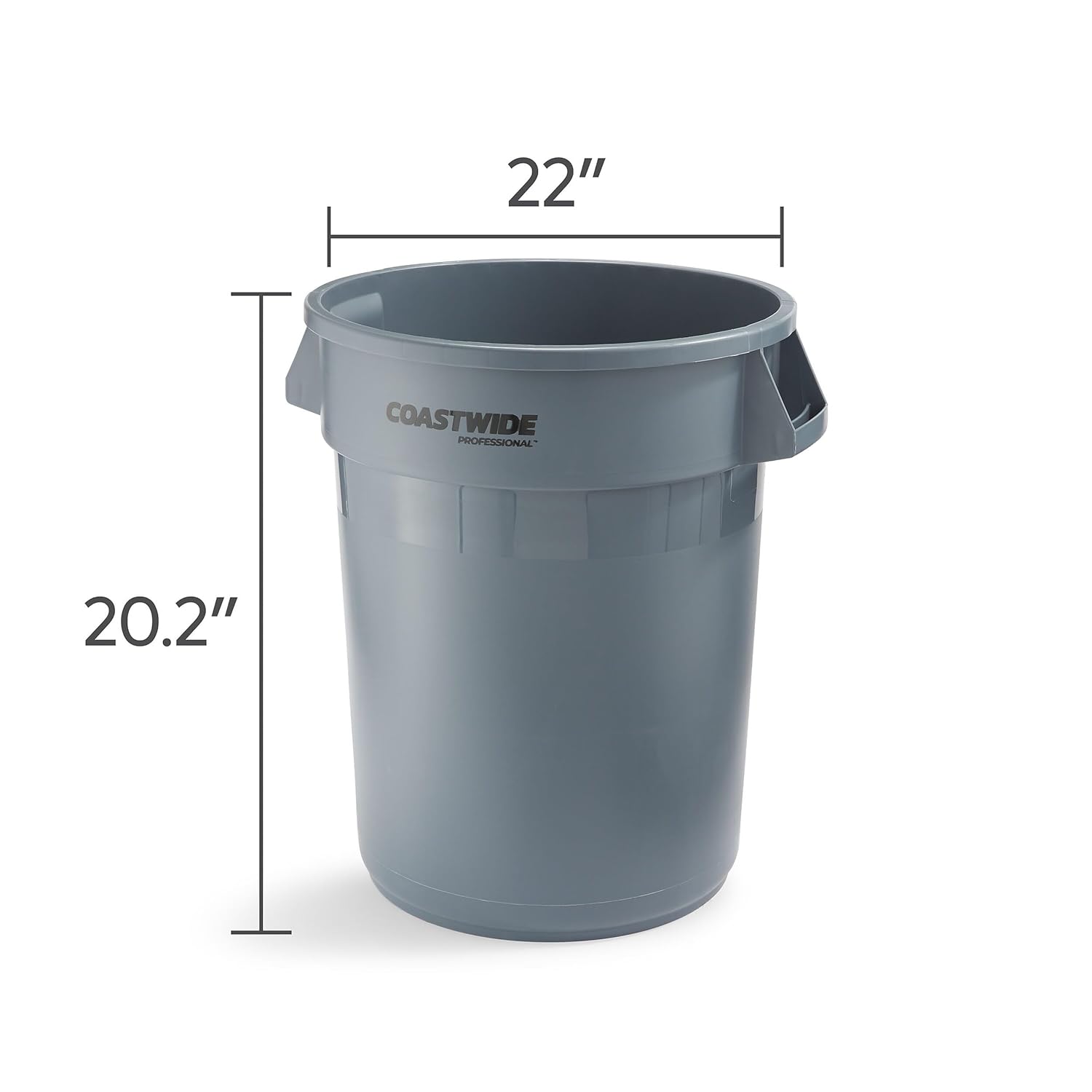 Coastwide Professional Plastic Trash Can with no Lid, Gray, 32 Gal.
