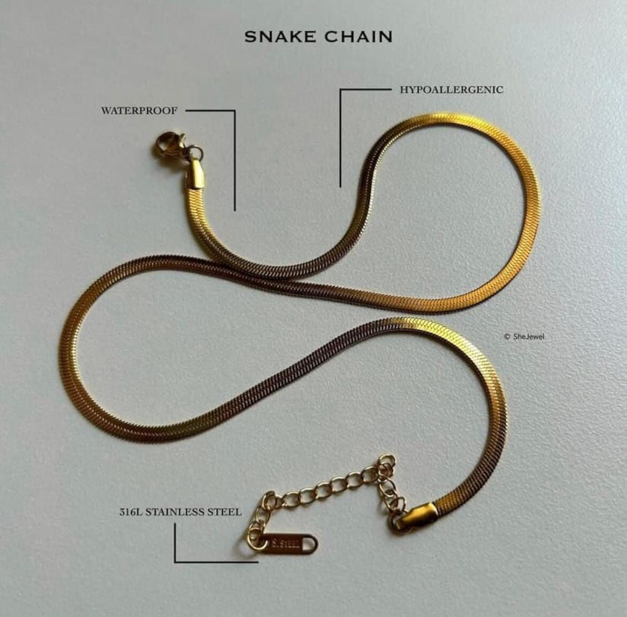 Gold Plated Snake Chain Necklace, Stylish Unisex Design