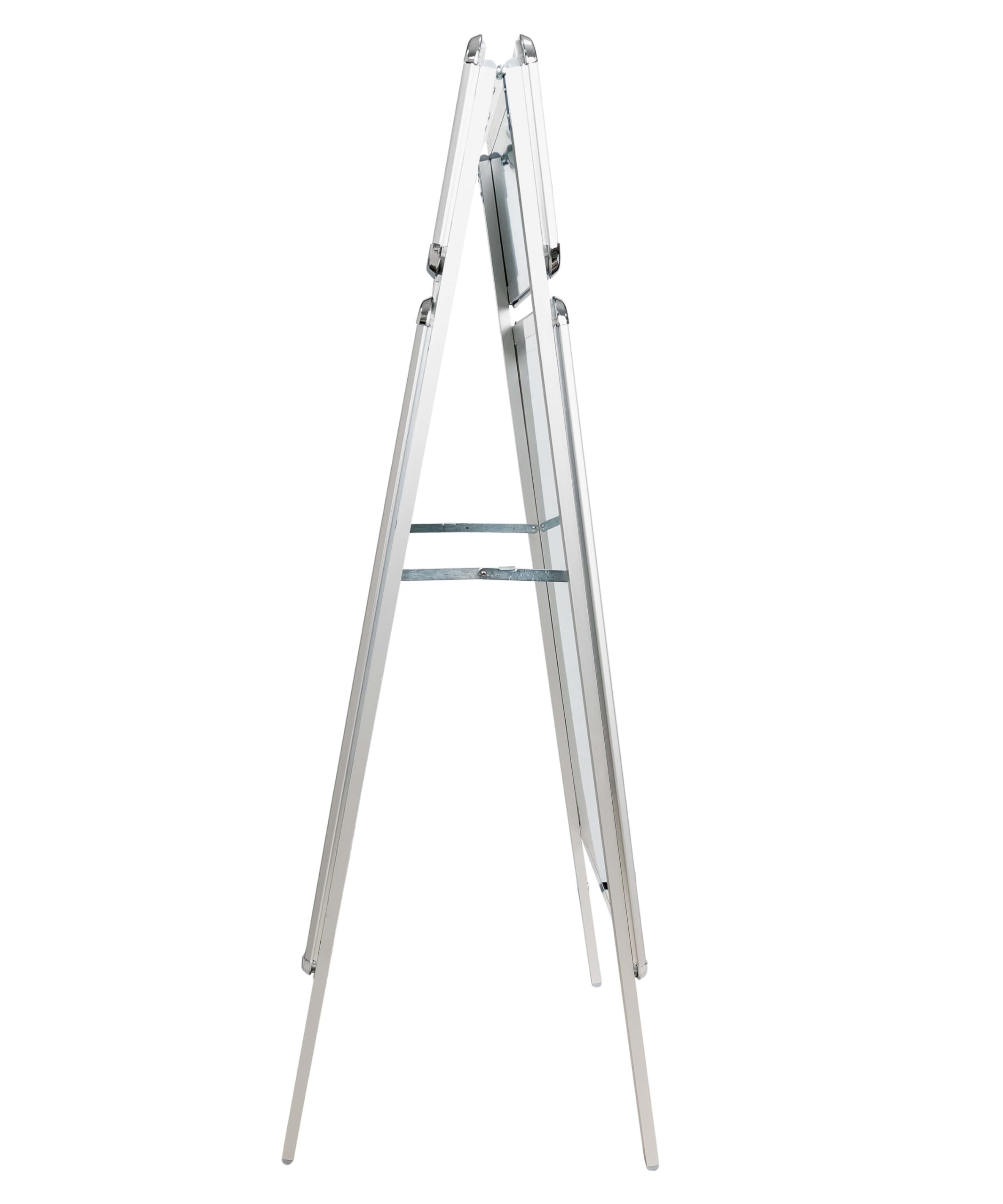 Kundenstopper DIN-A1, Passantenstopper Silber mit Top-Schild für Firmenlogo oder Werbeslogans, Palaktaufsteller für Innen und Außen, Werbeaufsteller zweiseitiges Display mit Klapp-Profile