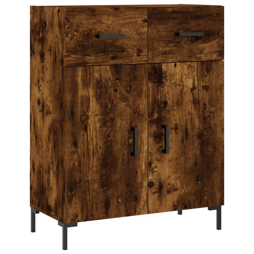 Générique Bufet wysoki Dąb wędzony 69,5 x 34 x 180 cm, szafka do przechowywania z drewna inżynieryjnego z metalowymi nogami, duża przestrzeń do przechowywania do salonu