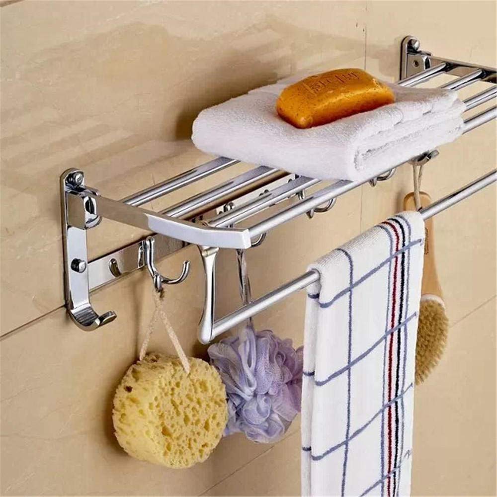Toalleros Cromado Montado en la Pared Toallero para baño Barra de Cocina, Toallero de Acero Inoxidable 90 Toallero Doble Plegable Estante de Ducha