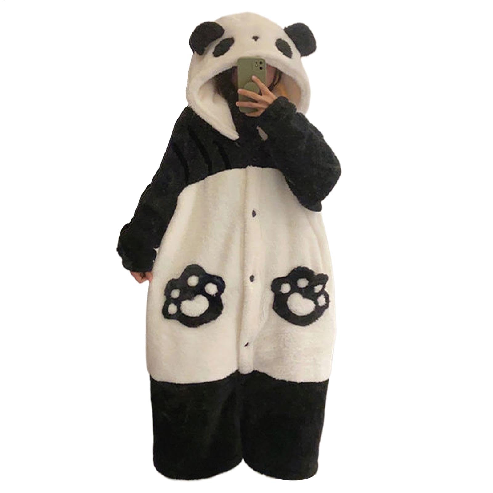 Pijama De Panda Ropa De Dormir Con Capucha De Forro Polar De Coral Gruesa Y