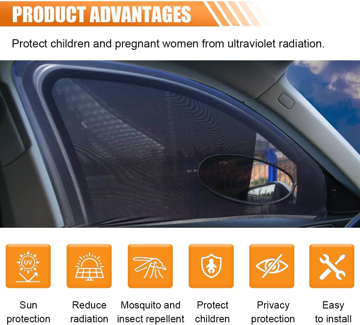 Car Window Shade, Breathable Mesh Privacy Protection Shade, Stretch Car Window Screens, Heat Block UV Protection Cover, Auto Side Front Window Sun Shade for Cars Truck SUV Camping (Front Cover)