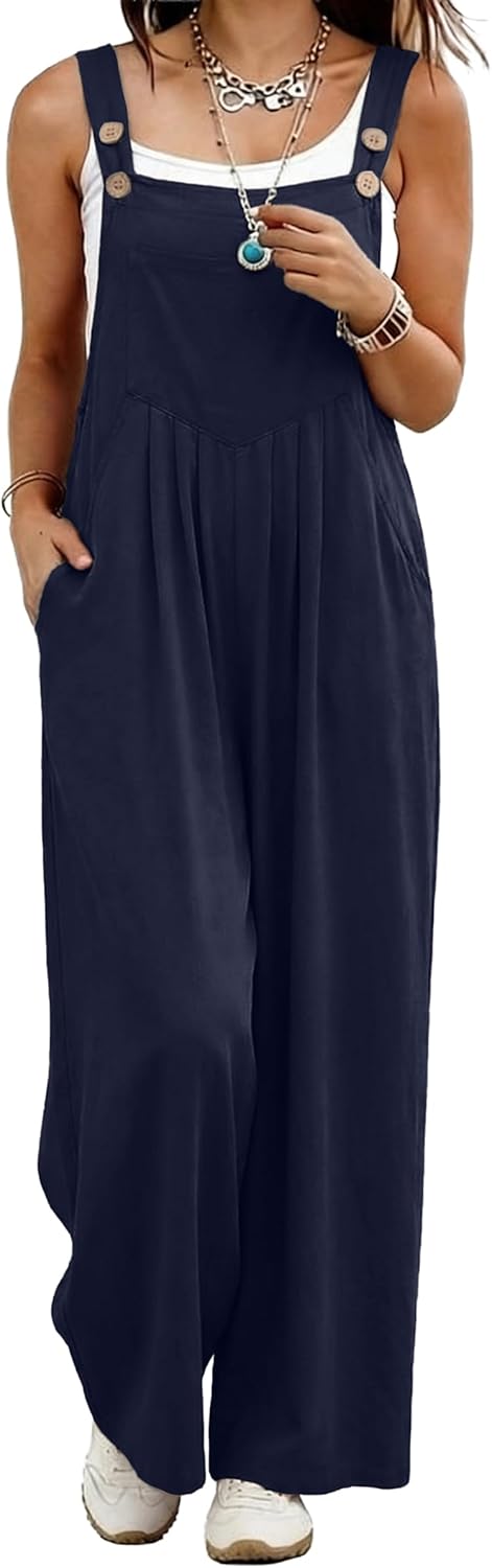 IWOLLENCE Women's Loose Checkered Overalls Wide Straight Leg Jumpers and Rompers Y2K Sleeveless Jumpsuits with Pockets
