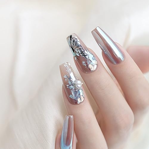 Miniatura 5 de Polvo mágico de uñas cromado, blanco, azul, perla transparente, aurora, brillantina, pigmento de manicura, luz de luna, luz de luna, conchas de