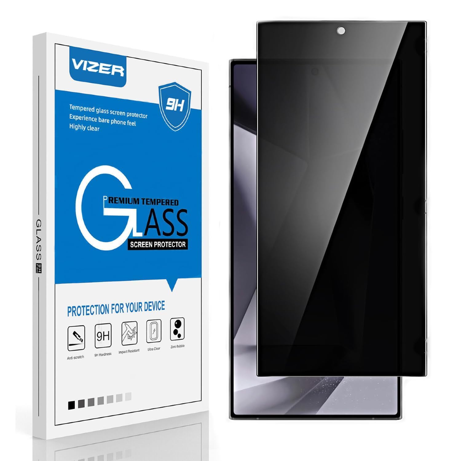 GiiYoon Vizer® For Samsung Galaxy S24 Ultra Privacy Screen Protector, Anti-Spy, 9H Hardness 3D Curved Full Coverage, Support Fingerprint Unlock UV Tempered Glass For - Galaxy S24 Ultra