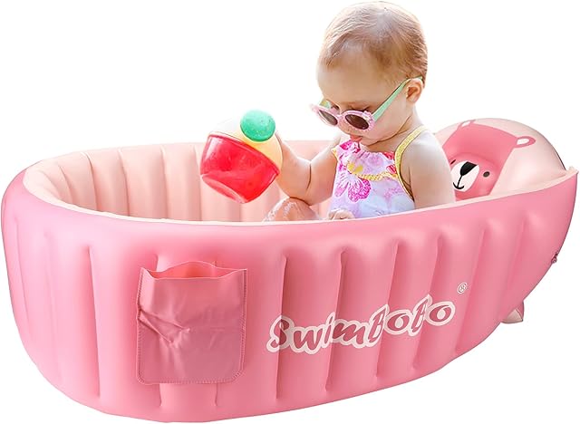 Inflatable Baby Bath Tub Portable Foldable Travel Mini Swimming Pool Helps Infants to Toddler Tub (Pink)