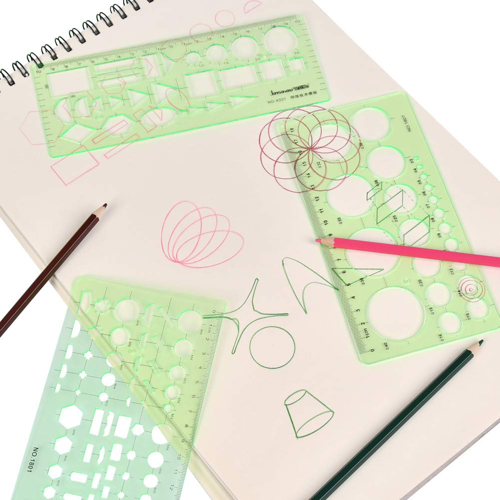 Set Da 10 Modelli Geometrici In Plastica - Righelli Per Disegno Tecnico, Scuola E Ufficio - Foto 12