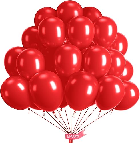 EMART 100 globos rojos de 12 pulgadas con cinta, helio de látex para cumpleaños, boda, baby shower, graduación, decoración de Navidad