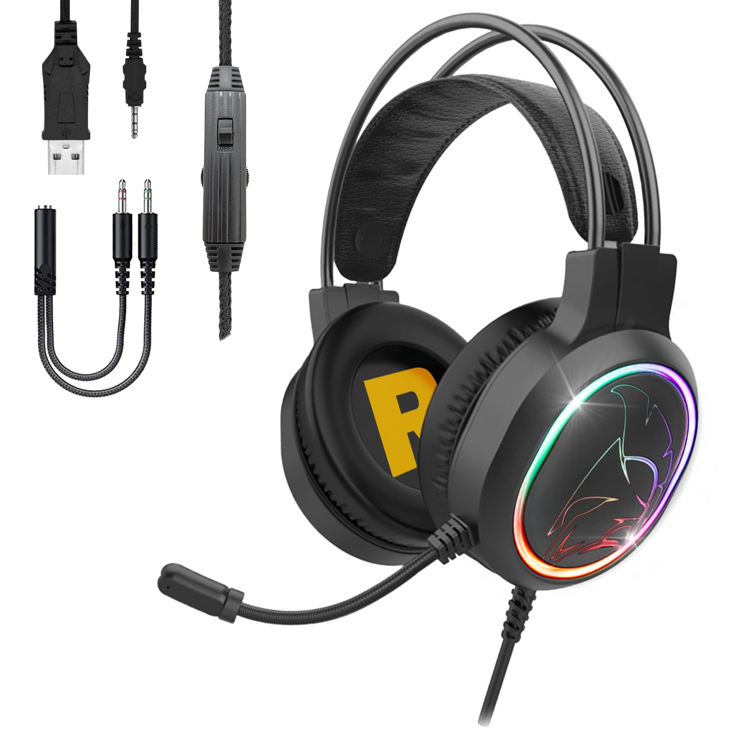 EMPIRE GAMING - 2024 Nowość- Icarus S17 Gaming Headset RGB - dla PS5, PS4, Xbox One/Series, PC, Mac, smartfony, tablety - Pilot - Dźwięk stereo High Definition - Elastyczny mikrofon - Czarny