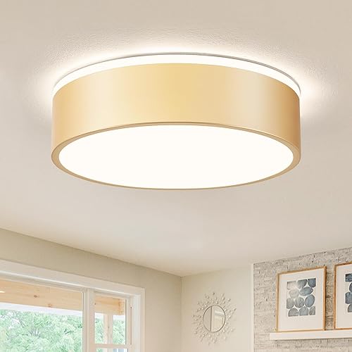 Vikaey Lámpara de techo LED dorada, moderna lámpara de techo empotrada, lámpara de techo redonda minimalista de metal para pasillo, entrada,