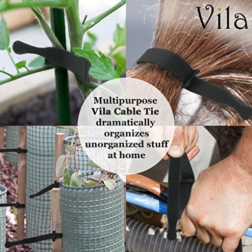 Reusable Cable Fastening Ties, Keeps Wires Neat and Organized, Perfect for Cell Phone Charging Cables & TV cords, Black Hook & Eye Closure Straps, Durable, Versatile and Flexible, 50 Pieces