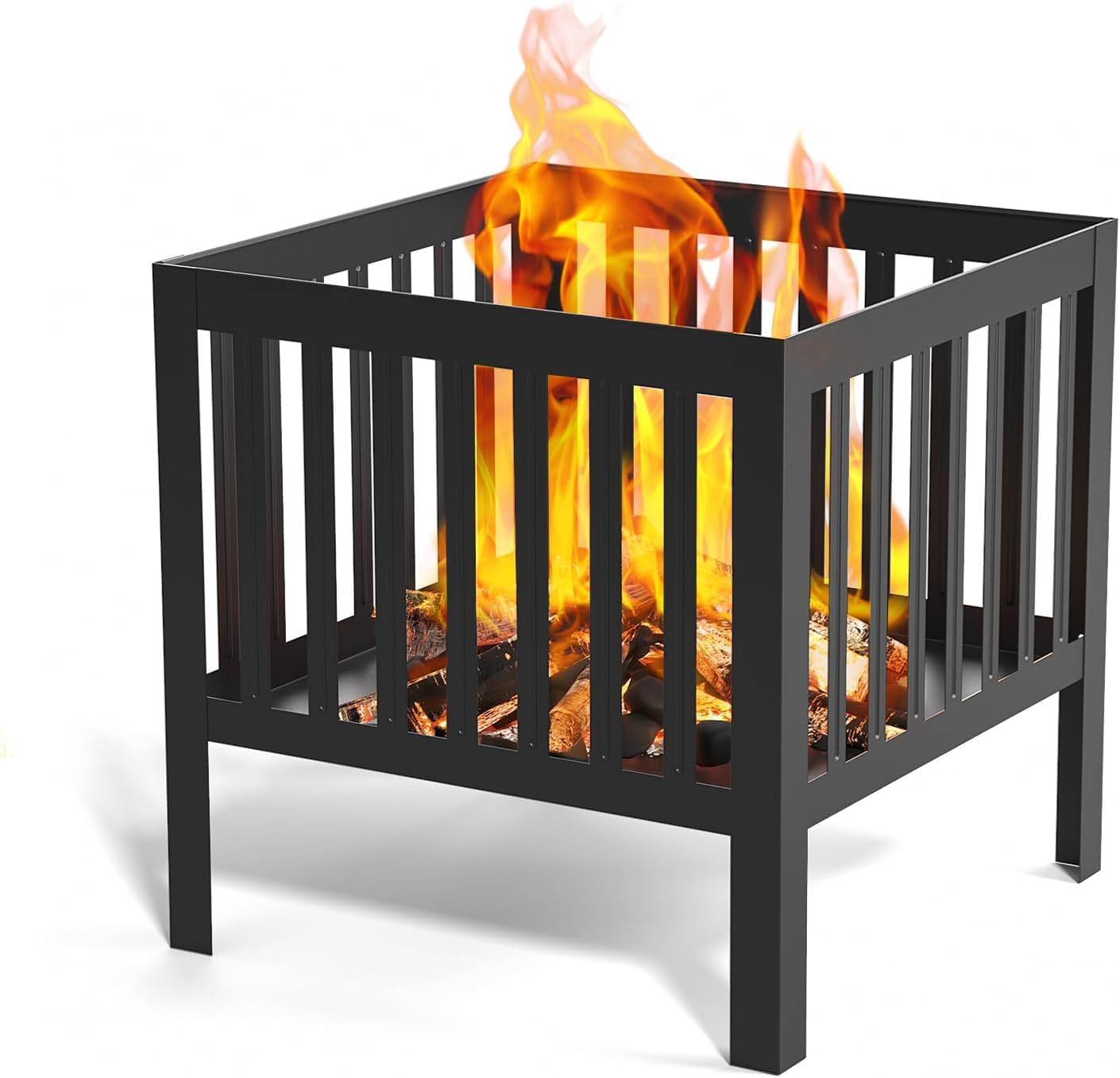 16-Inch Square Steel Grating Fire Pit in Black - Portable and Durable,Perfect for Backyard, Camping, and Bonfire Gathering Outdoor