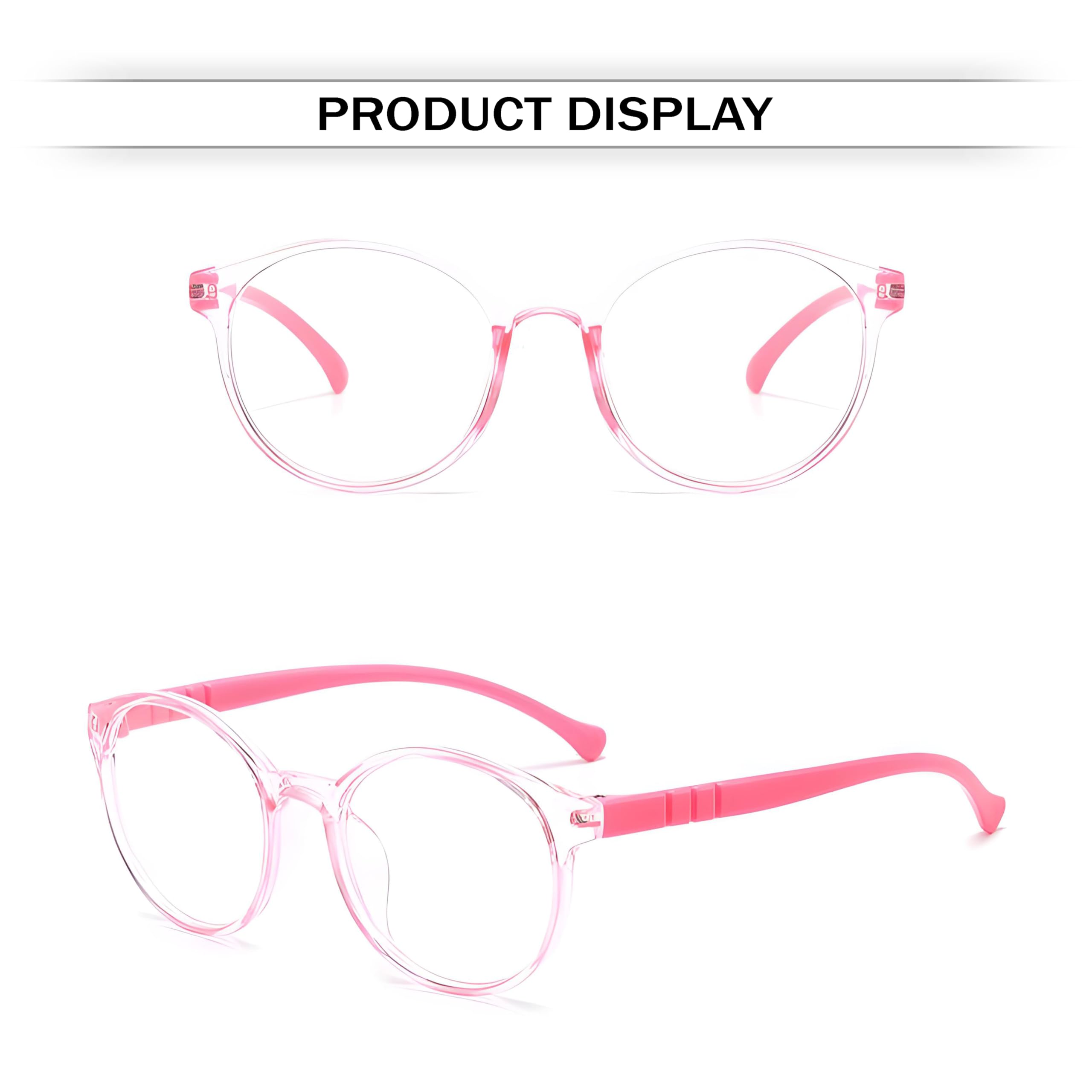 SYGA Children's Anti-Blue Light Glasses Lightweight Round Flat Glasses Frames For 4-12 Years old Kids (Transparent pink frame pink legs) - Image 5 thumbnail