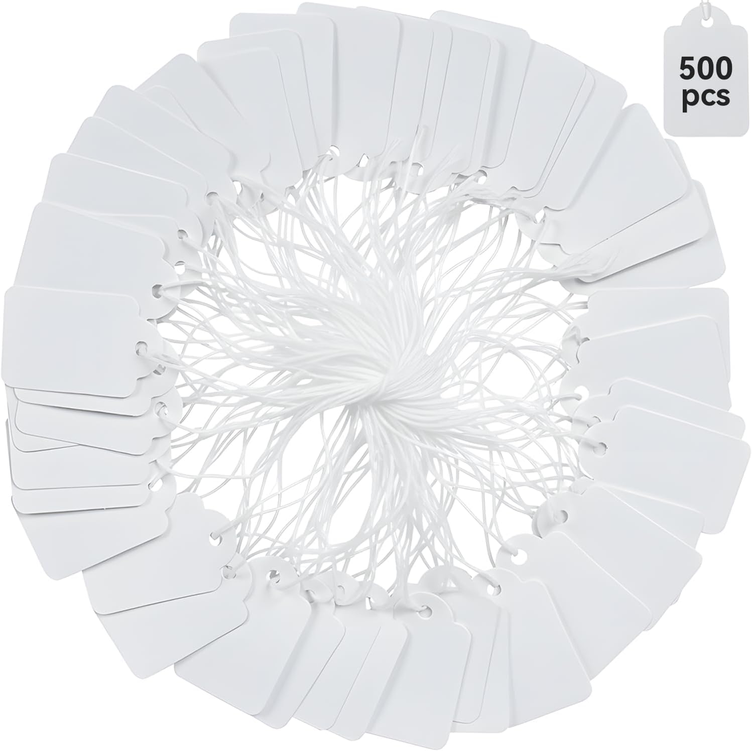 Brothersbox Price Tags with String Attached, 500pcs White Smooth Surface Marking Merchandise Strung Tag Writable Label Small Hang Tag for Pricing Gift Jewelry Clothing 1.375 x 0.875 inch
