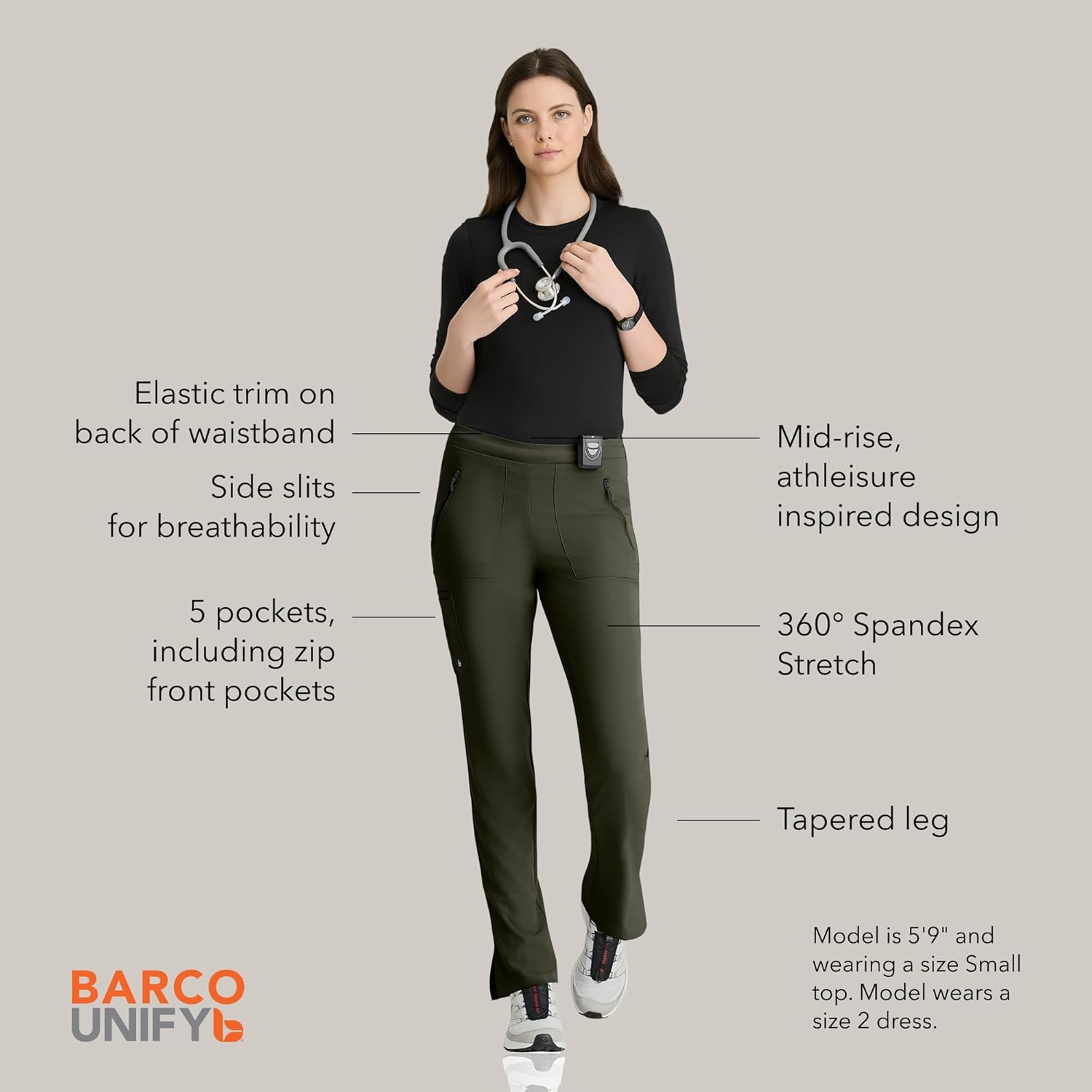 BARCO Unify Purpose Scrub Pant for Women – Olive, 5-Pocket High-Rise Cargo Pants with 360 Spandex Stretch & Moisture Wicking Fabric – XS, Regular Fit - Image 5