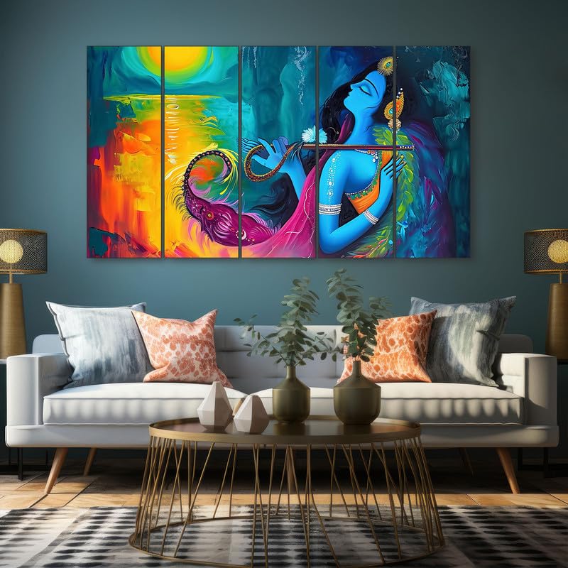 Image of The Castle Decor Lord Radha krishna painting | Multiple Frames Wall Art Painting for living room,Bedroom,Drawing room,Hotels Wooden Framed-Digital Painting (Multi Color - Design 4, 36x60 Inch)