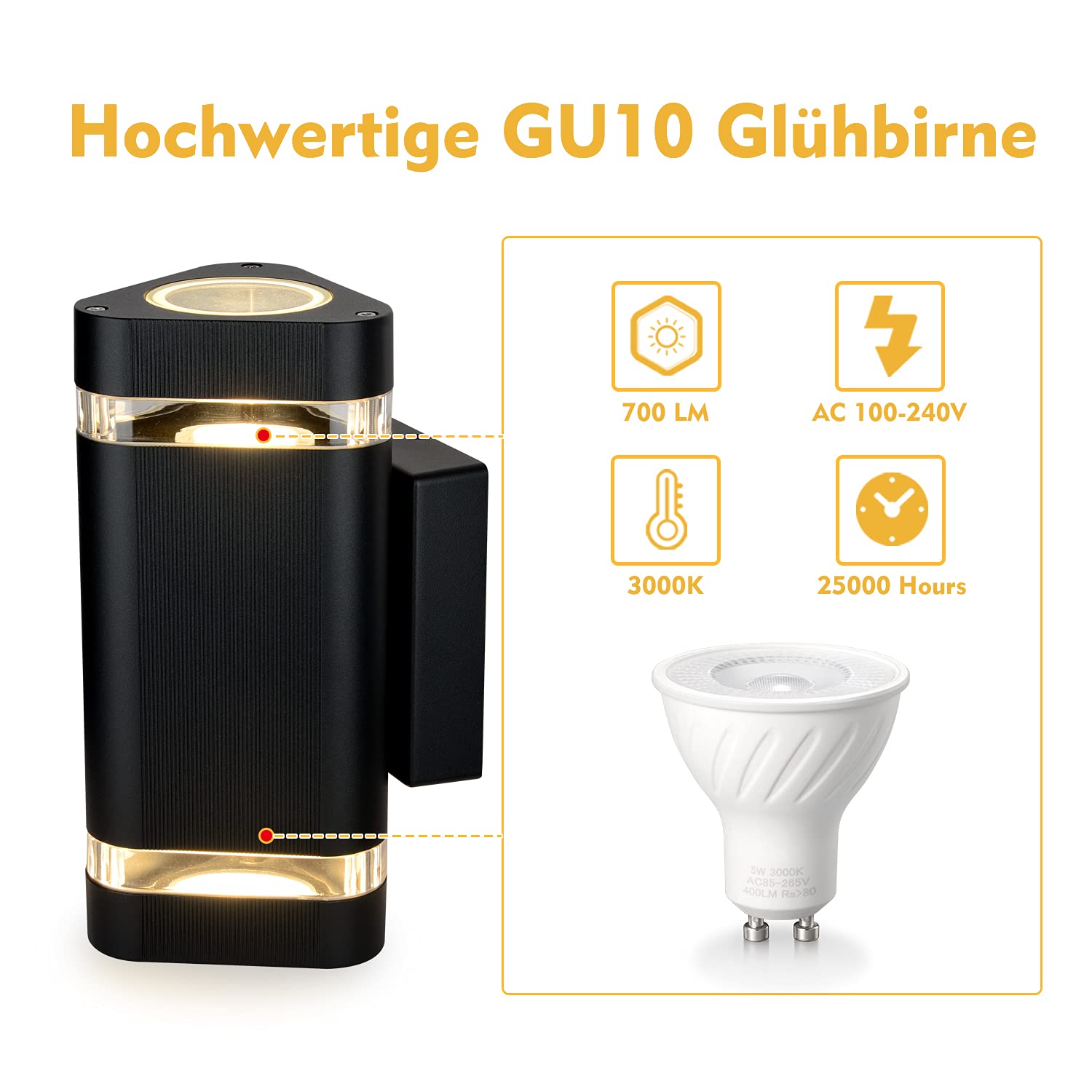 Dreieckige LED Wandleuchte Außenleuchte, IP65 Außenlampe Wandlampe aussen GU10 Aluminium, Wasserdichte Aussenleuchte Außenbeleuchtung Außenwandleuchte für Hauswand Haustür Wand, Warmweiß