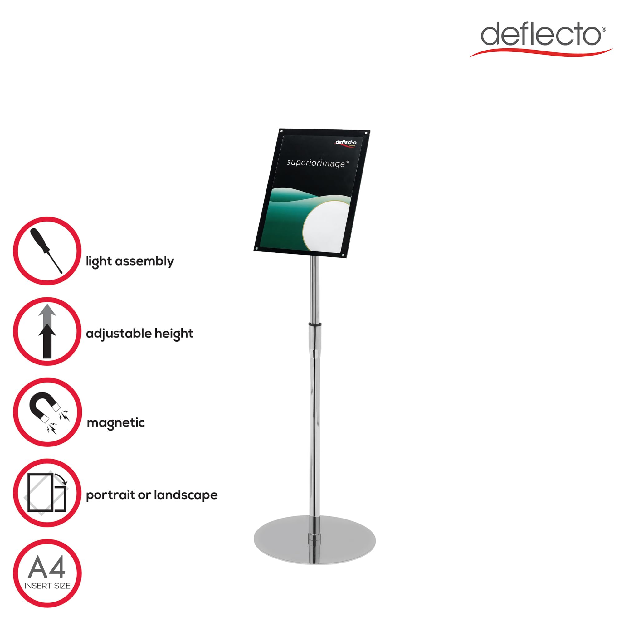 Deflecto 180493 - Atriles expositor, pie telescópico, 118.5 x 33 x 33 cm, color negro