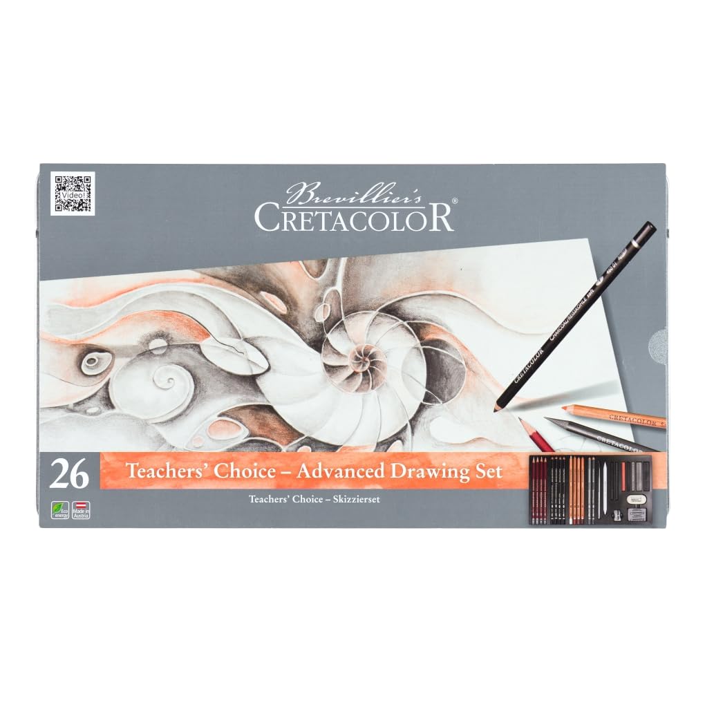 CRETACOLOR Teacher's Choice, Set de dibujo avanzado, set de dibujo para principiantes y profesionales, set de 27 piezas, set para artistas avanzados, incl. goma de borrar y sacapuntas