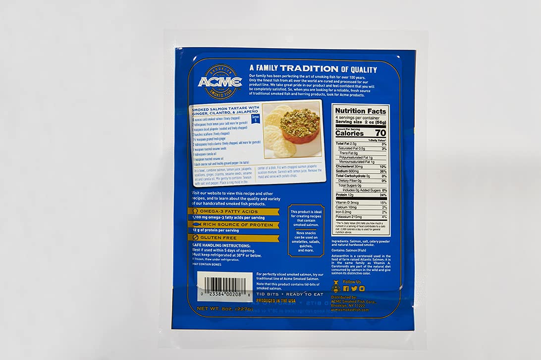 Acme Smoked Fish, Cold Nova Salmon Snacks, 8 oz