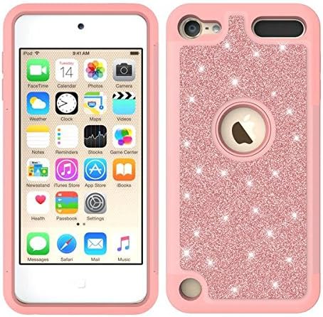 New Apple iPod Touch Case - 5/6/7th Gen Compatible, Tempered Glass Screen Protector, Shockproof Glitter Protective Case - Rose Gold