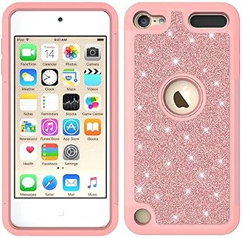 حافظة Apple iPod Touch جديدة - 5/6/7 متوافق مع الجيل السابع، واقي شاشة من الزجاج المقسى، حافظة واقية من الصدمات - ذهبي وردي