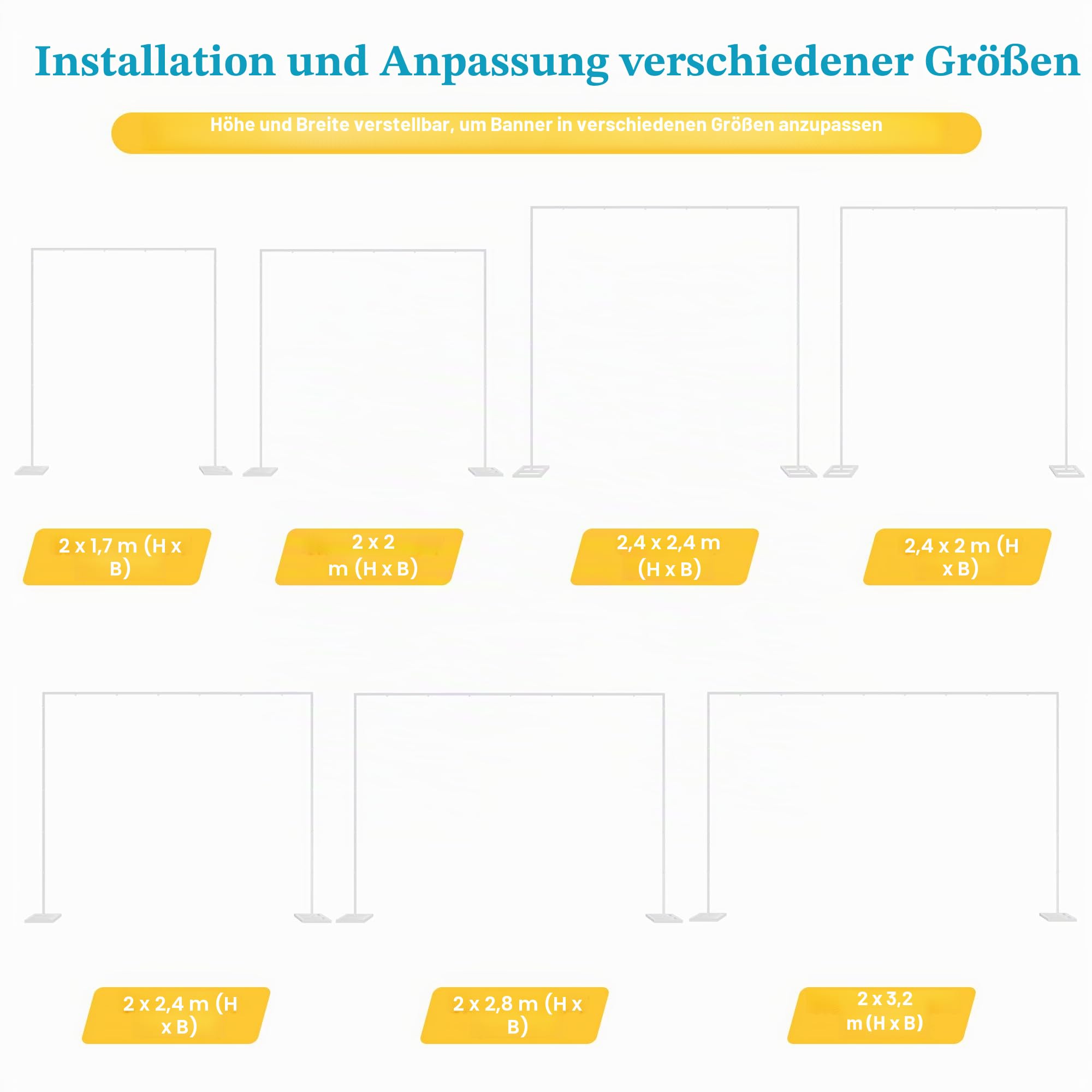 Fomcet Hintergrundständer, robust, mit Sockel, weiß, tragbar, verstellbares Rohr und Vorhang-Hintergrund-Ständer-Set, quadratischer Metallbogen, Partyrahmen für Hochzeiten, Bankett, Dekorationen