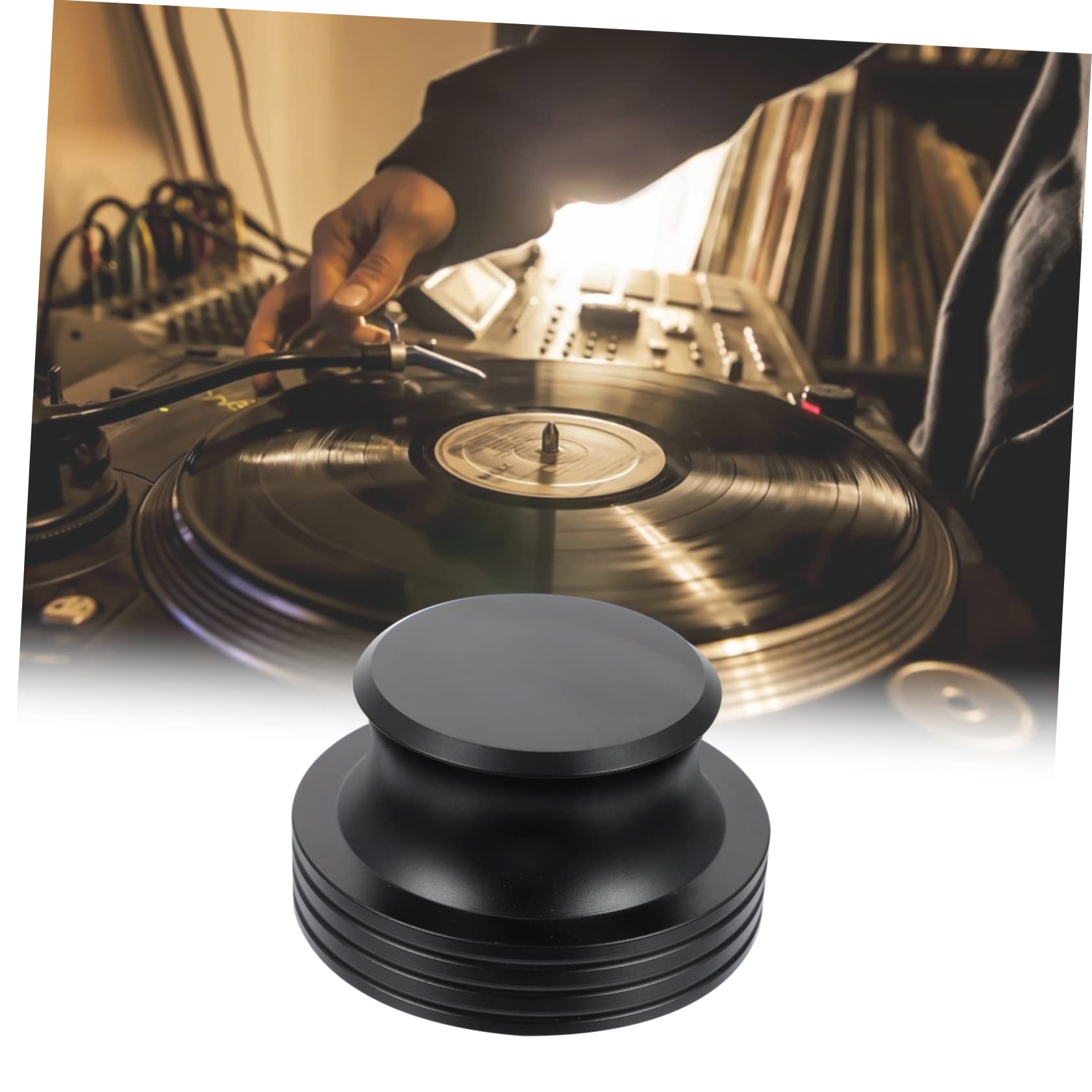 BESTonZON 1pezzi Stabilizzatore Per Dischi Alluminio Nero Accessorio Per Giradischi Design Ergonomico e Leggero Riduce e Usura Per Amanti Della Musica e Collezionisti Di Vinili